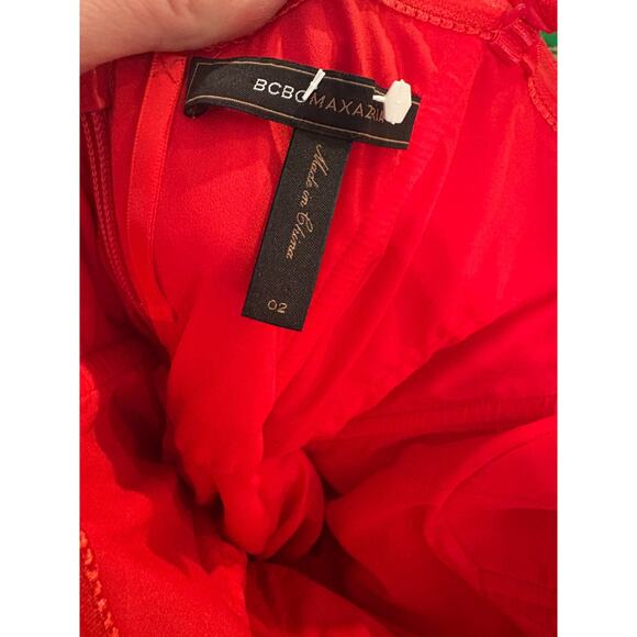 BCBG MAX AZRIA Red Silk Full Length Strapless Train Dress Gown Size 2 - Picture 4 of 7